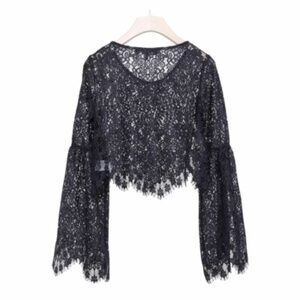 For Love and Lemons Vika Lace BellSleeve Crop Top